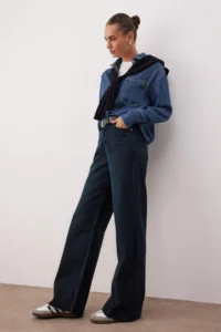 TRENDYOLMİLLA Dark Blue High Waist Cutaway Wide Leg Wide Leg jeans - Image 2