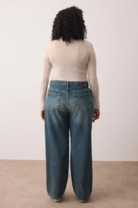 Trendyol Curve Mavi Soluk Efekt Vintage High Waist Wide Leg 100% Cotton Non-Stretch Wide Leg jeans - Image 4