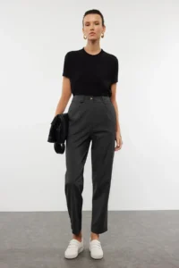 TRENDYOLMİLLA Anthracite Carrot High Waist polyviscone Weaving Dress Pants