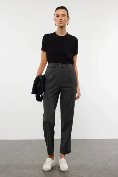 TRENDYOLMİLLA Anthracite Carrot High Waist polyviscone Weaving Dress Pants