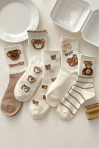 BGK 5 Pairs Comfortable Teddy Bear Patterned Socks