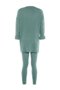 TRENDYOLMİLLA Mint Ribbed Wide Pattern Knitwear Top and Bottom Set - Image 7