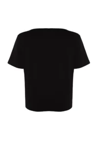 Trendyol Curve Black V-neck Basic 100% Cotton Knitting T-Shirt - Image 8