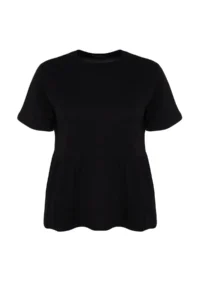 Trendyol Curve Black Crew Neck Wide Pattern 100% Cotton Knitting T-Shirt - Image 6