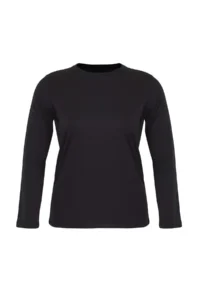 Trendyol Curve Black 100% Cotton Long Sleeve Crew Neck Regular Basic Knitting Plus Size T-Shirt - Image 5