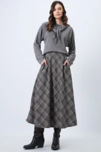 Trend Alaçatı Stili Women's Mink Zippered High Waist Plaid Double Pocket Patterned Midi Skirt Vs01718 - Image 6