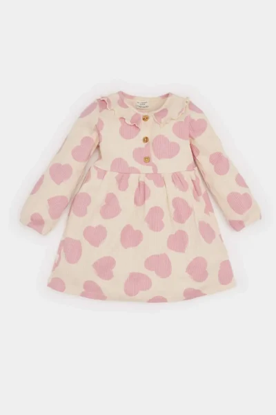 DeFacto Baby Girl Ruffle Collar Long Sleeve Ribbed Camisole Dress