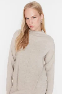 TRENDYOLMİLLA Beige Dog collar Knitwear Top and Bottom Set - Image 3