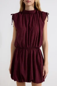 TRENDYOLMİLLA Plum Balloon Skirt Detailed Short / Mini Weaving Dress - Image 3