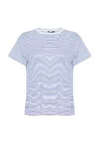Trendyol Curve Navy Blue Striped Crew Neck Striped Knitting T-Shirt - Image 6