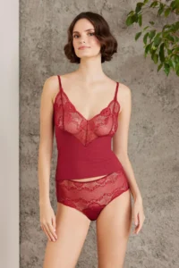 Pierre Cardin Combed Cotton Undershirt Panties Women's Underwear Set - 360 Claret Red