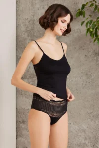 Pierre Cardin Combed Cotton Undershirt Panties Women's Underwear Set - 385 Black