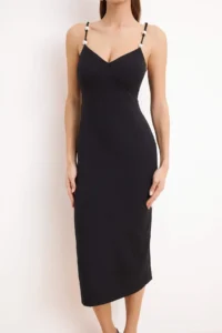 TRENDYOLMİLLA Black Pearl Detailed Weaving Midi Elegant/Evening Dress - Image 3