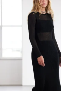 TRENDYOLMİLLA Black Mercerized Look Midi Transparent Look Knit Dress - Image 3