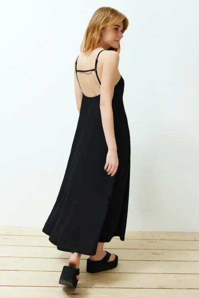 TRENDYOLMİLLA Black Adjustable Sleeveless A-line Crepe/textured Knitting Maxi Dress