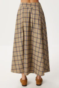 Lovelyİstanbul Checkered pleated flared Weaving Skirt  Beige Blue - Image 7