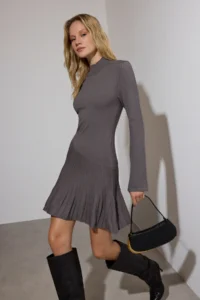 TRENDYOLMİLLA Anthracite Premium Yarn/Special Yarn Short / Mini Knit Dress