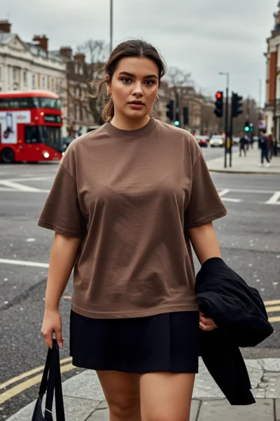 Trendyol Curve Brown Collar Ribbed Wide Pattern Basic 100% Cotton Knitting T-Shirt