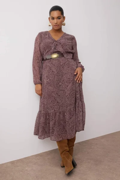 Trendyol Curve Multicolored Shawl Patterned Siphon Midi Weaving Plus Size Dress