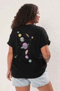 Trendyol Curve Black Galaxy Printed Oversized Fit Plus Size T-Shirt - Image 4