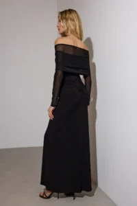 TRENDYOLMİLLA Black Window/Cut Out Detailed Tulle Knitting Maxi Evening Gown Graduation Dress - Image 4