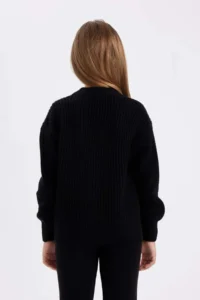 DeFacto Girl's V-Neck Buttoned Black Basic Plain Knitwear Cardigan A2298a824au - Image 6