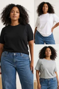 Trendyol Curve White-Gray-Navy Blue 3 Sets Paket Plus Size T-Shirt