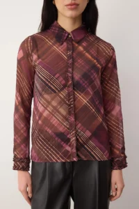 TRENDYOLMİLLA Burgundy Checkered Regular Pattern Unlined Siphon Shirt - Image 3