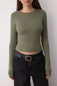 TRENDYOLMİLLA Khaki-Ecru 2 Sets Package Crop/Short Fitted/Body-Sitting Knitting Blouse - Image 3