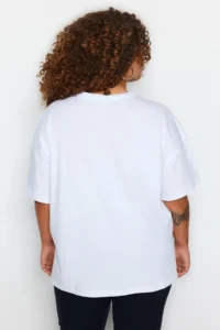 Trendyol Curve White Wide Pattern Crew Neck Printed 100% Cotton Knitting T-Shirt - Image 6