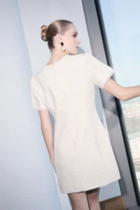 TRENDYOLMİLLA Limited Edition Ecru shiny Tweed Mini Weaving Dress - Image 4