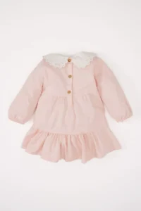 DeFacto Bow Patterned Long Sleeve Twill Dress for Baby Girl - Image 4