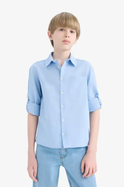 DeFacto Polo Neck Linen Look Long Sleeve Shirt for Boys