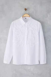 TRENDYOLMİLLA White textured Oversized Weaving Shirt - Image 5