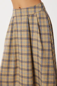 Lovelyİstanbul Checkered pleated flared Weaving Skirt  Beige Blue - Image 6