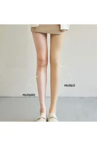 MİSTİRİK Ravena Model Warm, Firming, Hairy Plush Woven Pantyhose, Skin Color - Image 2