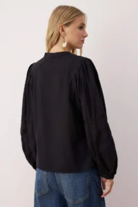 TRENDYOLMİLLA Black Sleeves Lace Stripe Detailed Boho Shirt - Image 5
