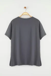 Trendyol Curve Anthracite Crew Neck 100% Cotton Knitting T-Shirt - Image 10