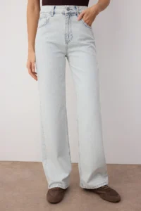 TRENDYOLMİLLA Mavi High Waist Wide Leg Wide Leg 100% Cotton Non-Stretch jeans - Image 3