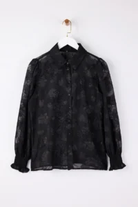 TRENDYOLMİLLA Black Burning Flower Detailed Unlined Shirt - Image 5