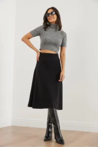 Olalook Women's Black Waist Banded Thessaloniki Bell Skirt - Image 3