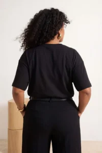 Trendyol Curve Black 100% Cotton Embroidered Oversized/Wide Pattern Crew Neck Knitting Plus Size T-Shirt