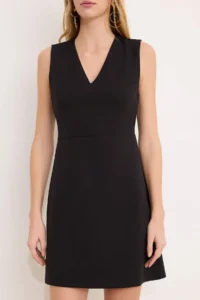 TRENDYOLMİLLA Wardrope Essentials Black Plain Sleeveless V-neck Mini Flexible Weaving Dress - Image 3