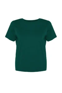 Trendyol Curve Emerald Green Regular Fit Basic Crew Neck 100% Cotton Knitting Plus Size T-Shirt - Image 5