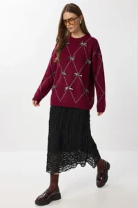 Lovelyİstanbul Lined Summer Midi Lace Skirt  Black