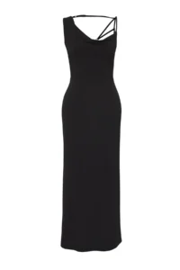 TRENDYOLMİLLA Black Back Detailed bodycon Flexible Knitting Dress - Image 3