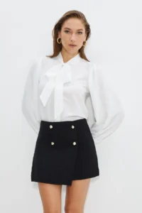 TRENDYOLMİLLA Ecru Oversized Weaving Shirt with Scarf Detail on Collar - Image 2