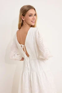 TRENDYOLMİLLA Ecru Binding Detailed embroidery Short / Mini Weaving Dress - Image 2