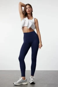TRENDYOLMİLLA Navy Blue Wide Waist Elastic Extra Shaping Full Size Knitting Sports Leggings