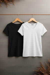 Trendyol Curve Black-White 2 Sets Paket Basic V-neck 100% Cotton Knitting Plus Size T-Shirt - Image 7